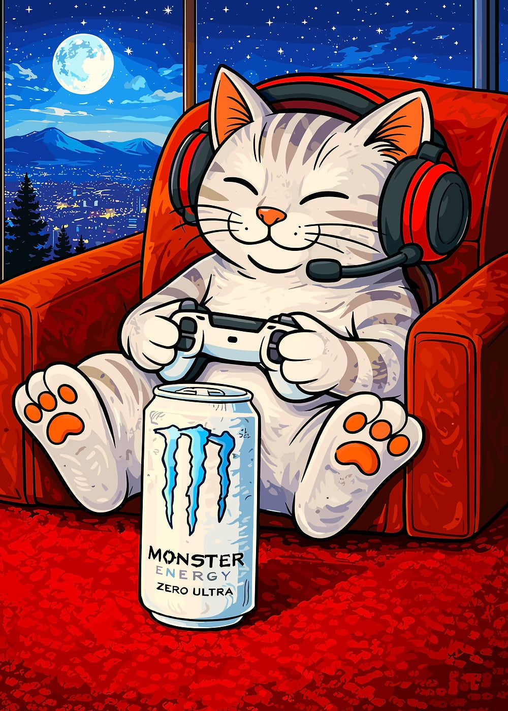 Gaming Cat and Monster metal poster artwork